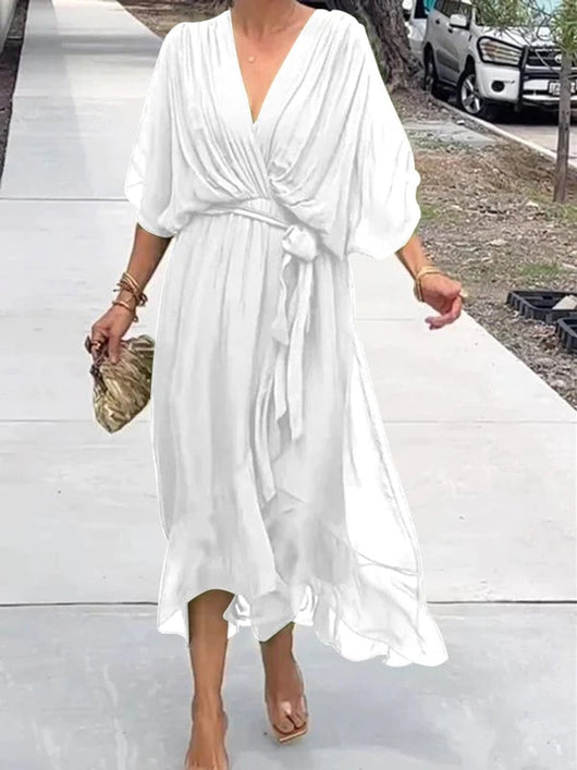 Sophie | Damen Chiffon Cocktailparty-Kleid V-Ausschnitt Taillengürtel Midi