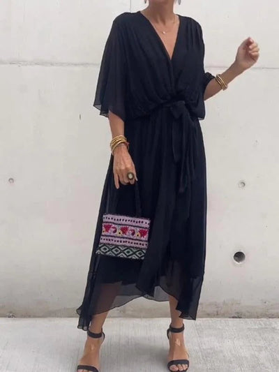 Sophie | Damen Chiffon Cocktailparty-Kleid V-Ausschnitt Taillengürtel Midi