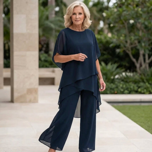 Annika | Damen Chiffon Lagen-Set Weites Oberteil Elegante Hose