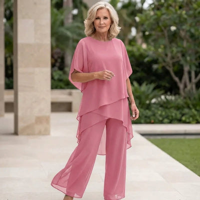 Annika | Damen Chiffon Lagen-Set Weites Oberteil Elegante Hose