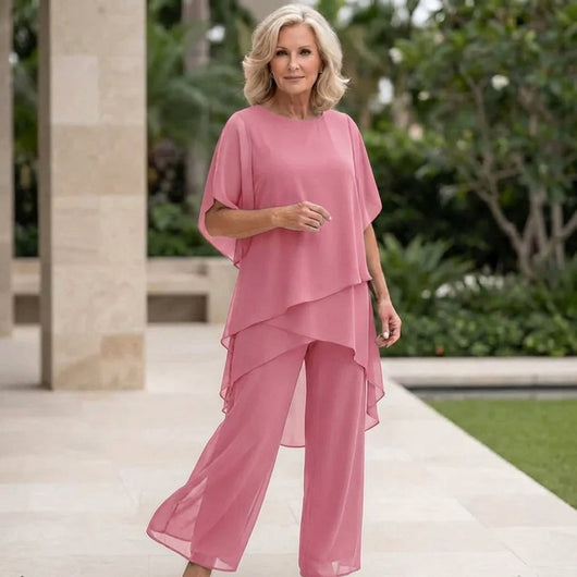 Annika | Damen Chiffon Lagen-Set Weites Oberteil Elegante Hose