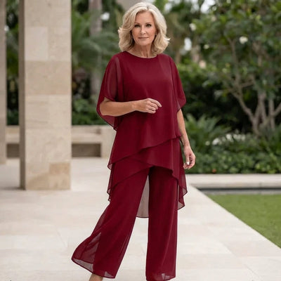 Annika | Damen Chiffon Lagen-Set Weites Oberteil Elegante Hose