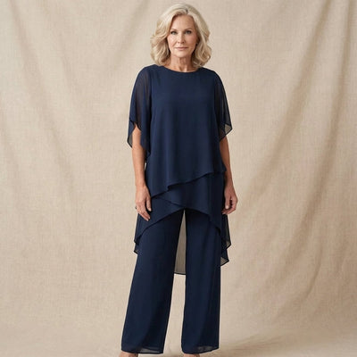 Annika | Damen Chiffon Lagen-Set Weites Oberteil Elegante Hose