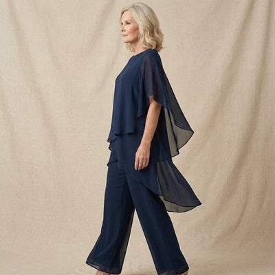 Annika | Damen Chiffon Lagen-Set Weites Oberteil Elegante Hose