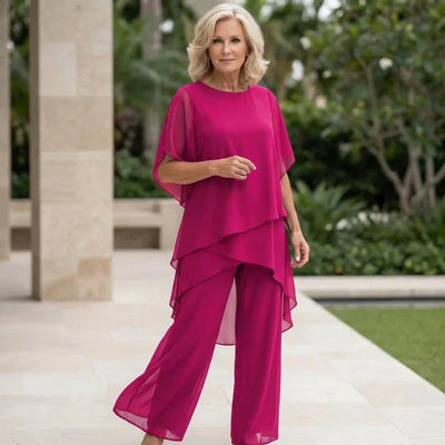 Annika | Damen Chiffon Lagen-Set Weites Oberteil Elegante Hose