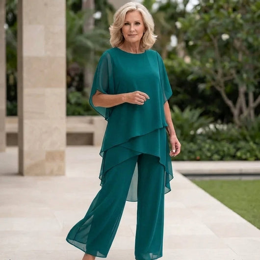 Annika | Damen Chiffon Lagen-Set Weites Oberteil Elegante Hose