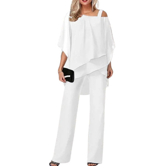 Mia | Damen Chiffon Overlay Fledermausärmel Weites Bein Hosenanzug