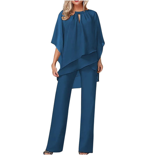 Mia | Damen Chiffon Overlay Fledermausärmel Weites Bein Hosenanzug
