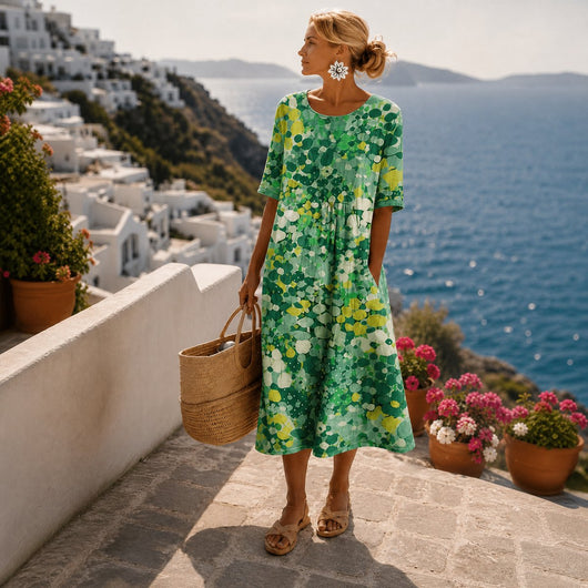 Elfriede | Damen Cocktailkleid Buntes Blumen-Midi-Kleid Kurzarm Sommerkleid