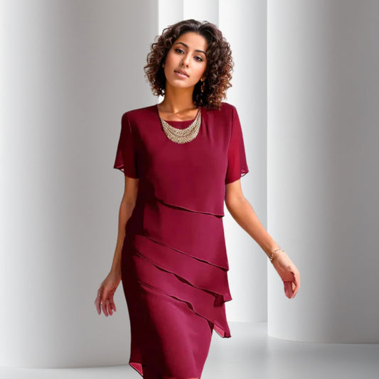 Emilia | Damen Cocktailkleid geschichtetes Chiffon Kurzarm Abendkleid