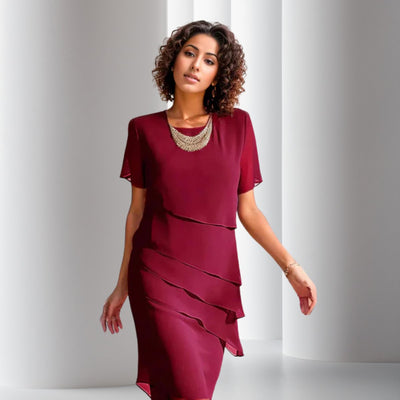 Emilia | Damen Cocktailkleid geschichtetes Chiffon Kurzarm Abendkleid