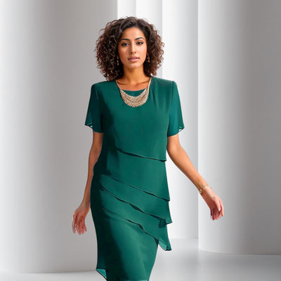 Emilia | Damen Cocktailkleid geschichtetes Chiffon Kurzarm Abendkleid