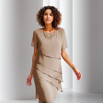 Emilia | Damen Cocktailkleid geschichtetes Chiffon Kurzarm Abendkleid