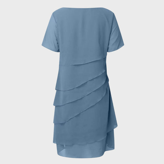 Emilia | Damen Cocktailkleid geschichtetes Chiffon Kurzarm Abendkleid
