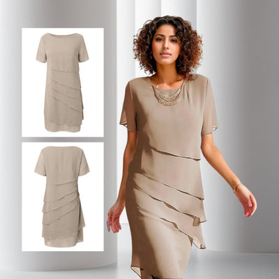 Emilia | Damen Cocktailkleid geschichtetes Chiffon Kurzarm Abendkleid