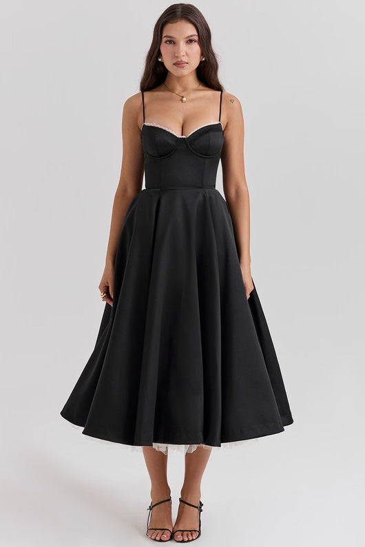 Annika | Damen Cocktailkleid Midi Schwingrock Bügelcup Trägerkleid