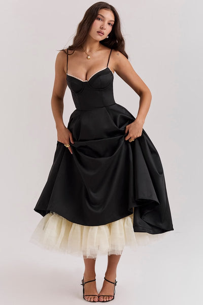 Annika | Damen Cocktailkleid Midi Schwingrock Bügelcup Trägerkleid