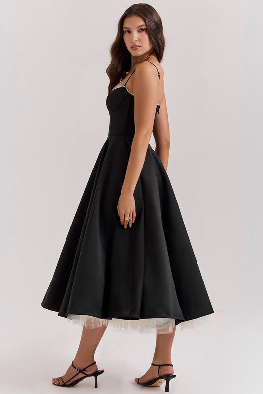 Annika | Damen Cocktailkleid Midi Schwingrock Bügelcup Trägerkleid