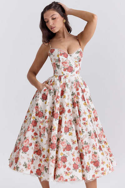 Annika | Damen Cocktailkleid Midi Schwingrock Bügelcup Trägerkleid