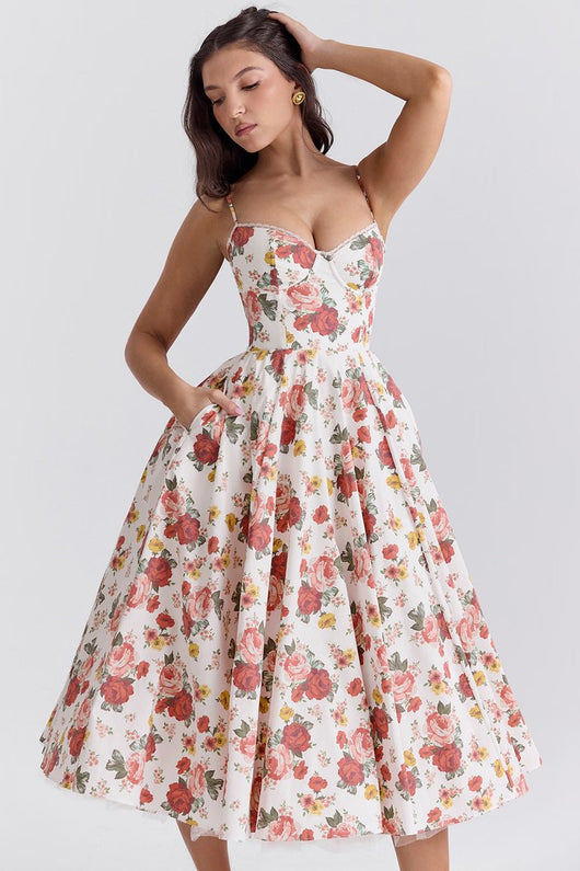 Annika | Damen Cocktailkleid Midi Schwingrock Bügelcup Trägerkleid
