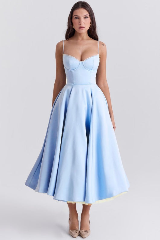 Annika | Damen Cocktailkleid Midi Schwingrock Bügelcup Trägerkleid