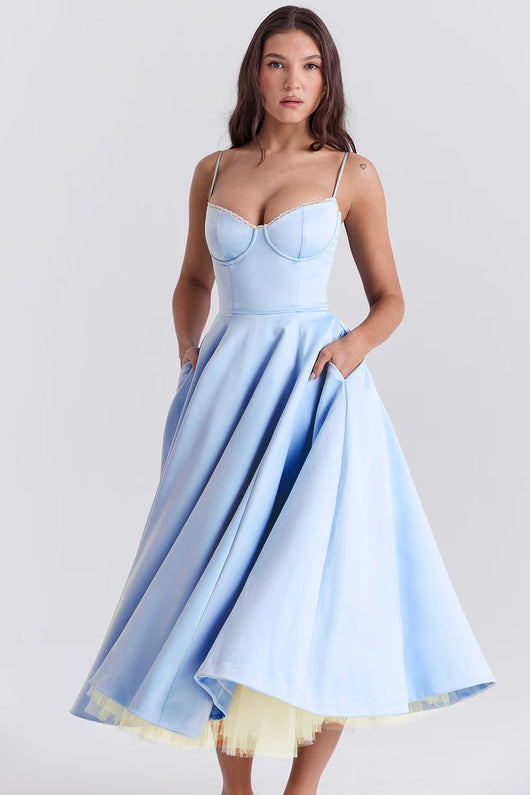 Annika | Damen Cocktailkleid Midi Schwingrock Bügelcup Trägerkleid