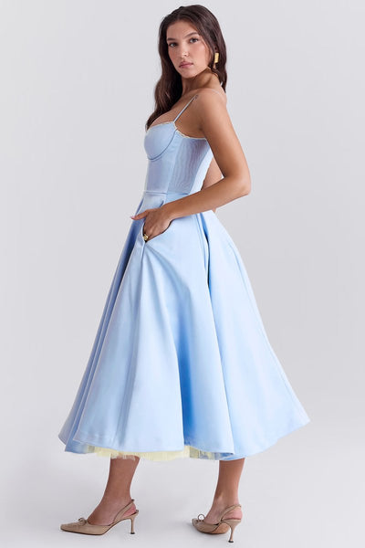 Annika | Damen Cocktailkleid Midi Schwingrock Bügelcup Trägerkleid