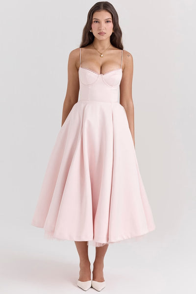 Annika | Damen Cocktailkleid Midi Schwingrock Bügelcup Trägerkleid