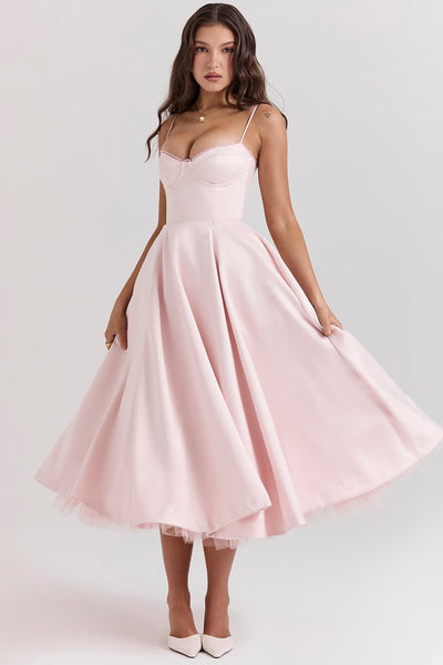 Annika | Damen Cocktailkleid Midi Schwingrock Bügelcup Trägerkleid