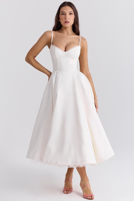Annika | Damen Cocktailkleid Midi Schwingrock Bügelcup Trägerkleid