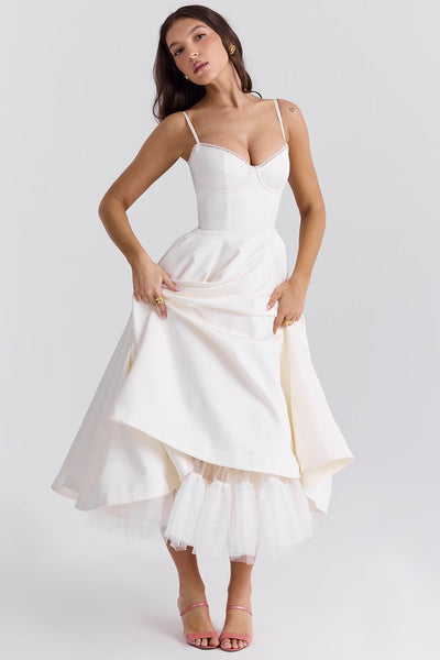 Annika | Damen Cocktailkleid Midi Schwingrock Bügelcup Trägerkleid
