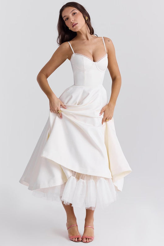 Annika | Damen Cocktailkleid Midi Schwingrock Bügelcup Trägerkleid