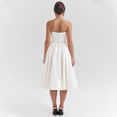 Marlene | Damen Cocktailkleid trägerlos Korsett-Oberteil ausgestellter Satinrock