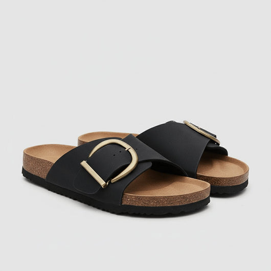 Katharina | Damen Comfortable Sandals Breiter Riemen Schnalle Slip-On Flachsandalen