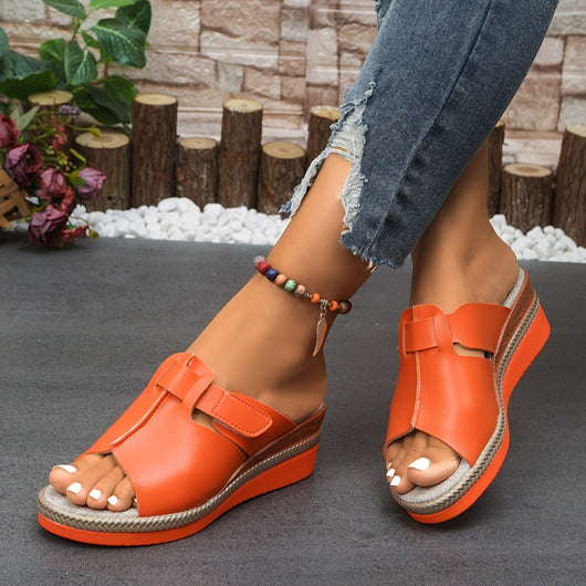 Clara | Damen Comfortable Sandals Keilabsatz Klettverschluss Offene Zehen