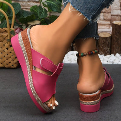 Clara | Damen Comfortable Sandals Keilabsatz Klettverschluss Offene Zehen