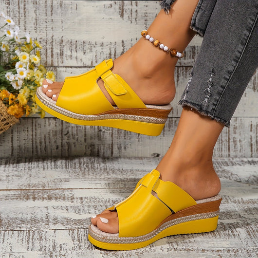 Clara | Damen Comfortable Sandals Keilabsatz Klettverschluss Offene Zehen
