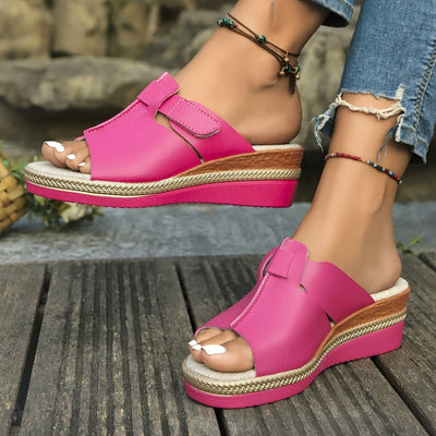 Clara | Damen Comfortable Sandals Keilabsatz Klettverschluss Offene Zehen