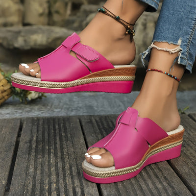 Clara | Damen Comfortable Sandals Keilabsatz Klettverschluss Offene Zehen