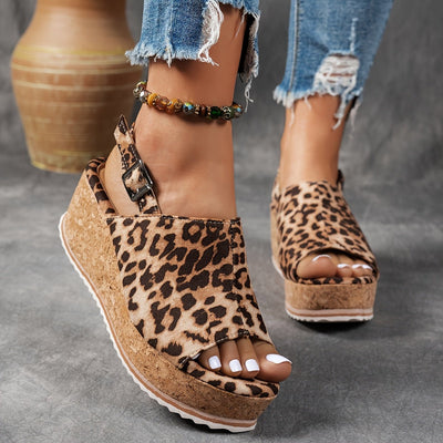 Emilia | Damen Comfortable Sandals Keilabsatz Leopardenmuster Verstellbare Schnalle
