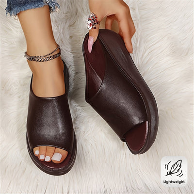 Charlotte | Damen Comfortable Sandals Keilabsatz Peeptoe Leichte Slip-on Pantoletten