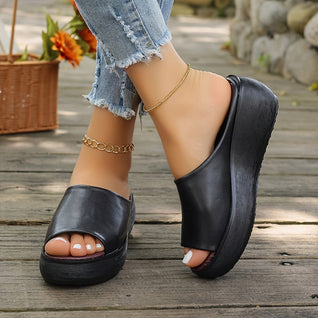 Charlotte | Damen Comfortable Sandals Keilabsatz Peeptoe Leichte Slip-on Pantoletten