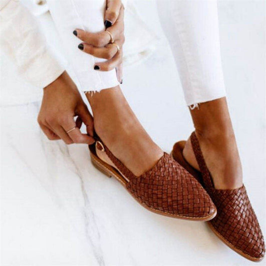 Charlotte | Damen Comfortable Sandals Leder Geflochten Spitzer Slingback Flach