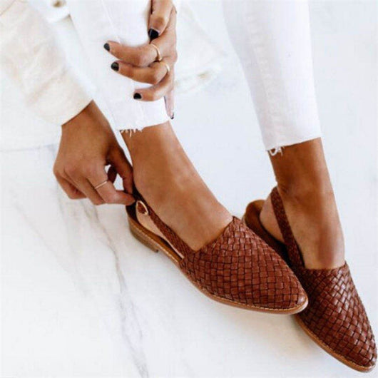 Charlotte | Damen Comfortable Sandals Leder Geflochten Spitzer Slingback Flach
