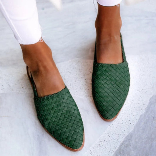Charlotte | Damen Comfortable Sandals Leder Geflochten Spitzer Slingback Flach
