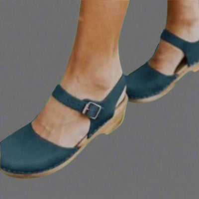 Marie | Damen Comfortable Sandals Plateau-Clogs Lederriemen Holzsohle