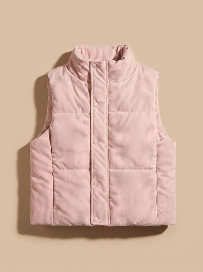 Marie | Damen Corduroy-Steppweste Kurzer Bodywarmer mit Stehkragen Druckknopf