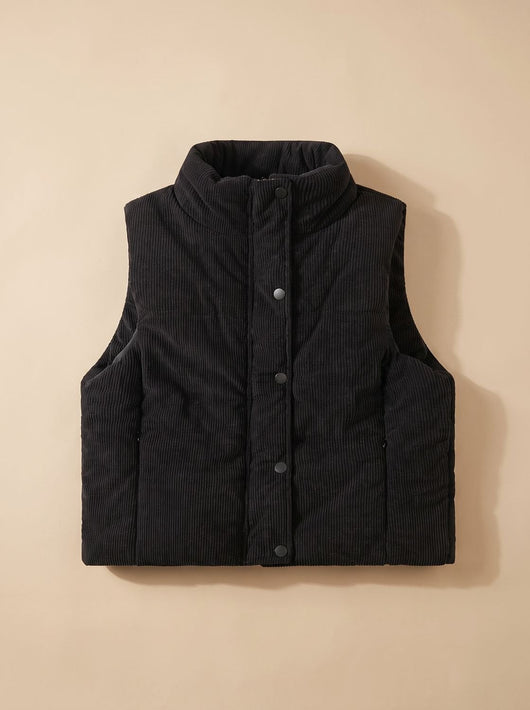 Marie | Damen Corduroy-Steppweste Kurzer Bodywarmer mit Stehkragen Druckknopf