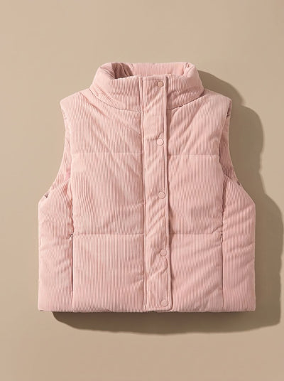 Marie | Damen Corduroy-Steppweste Kurzer Bodywarmer mit Stehkragen Druckknopf