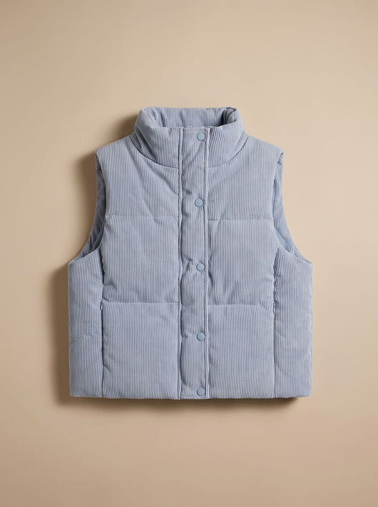 Marie | Damen Corduroy-Steppweste Kurzer Bodywarmer mit Stehkragen Druckknopf